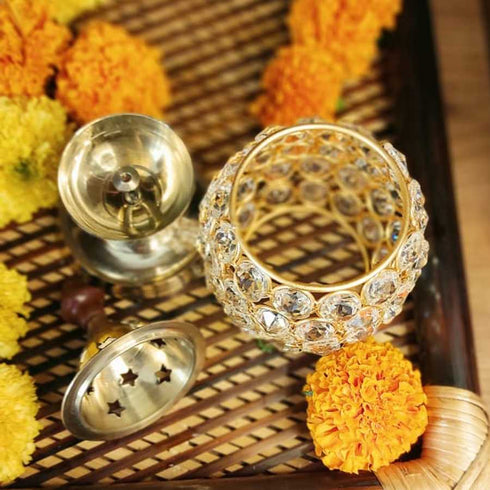 Brass Crystal Akhand Jyoti Diya 388g
